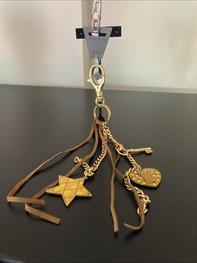 Pilgrim Gold and Tan Star & Heart Tassel Keyring